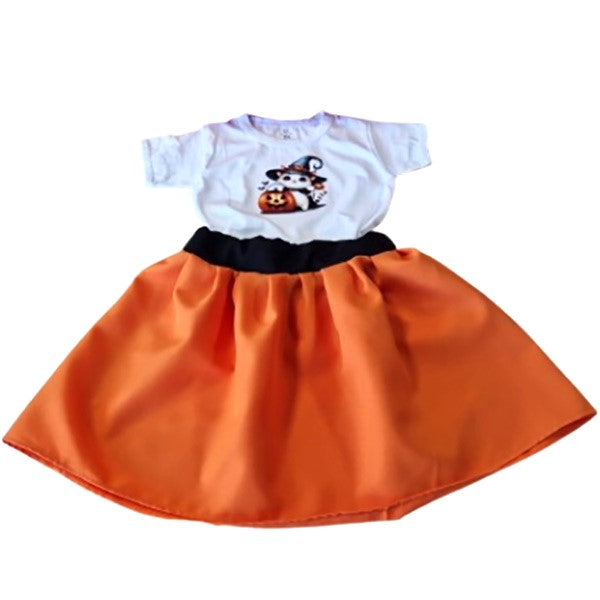 Set costum Halloween fete tricou fustă portocalie - MCF România