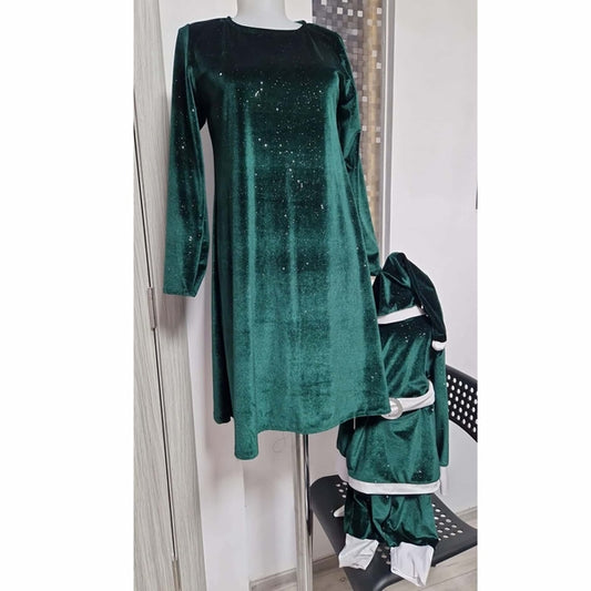 Set mama fiu, din catifea verde smarald - MCF România