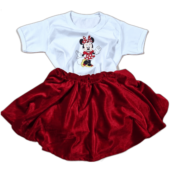 Set tricou Minnie și fustă din catifea albastra - MCF România