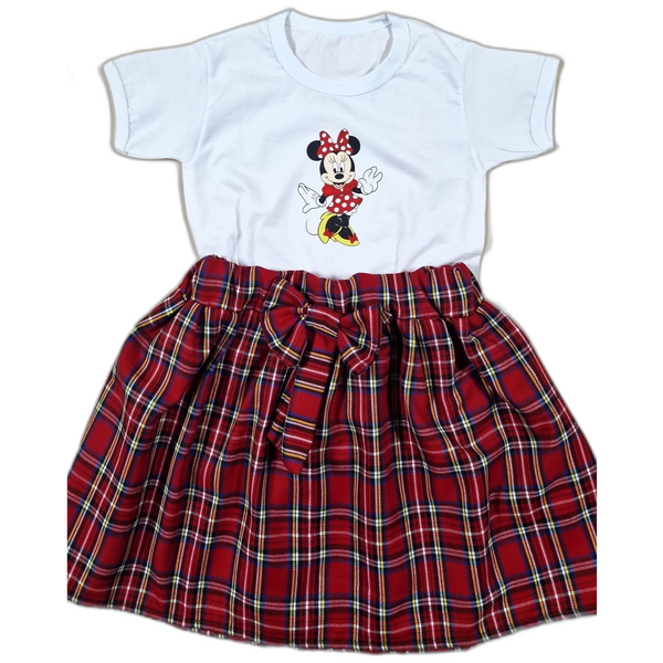 Set tricou Minnie și fustă din stofita rosie in carouri - MCF România