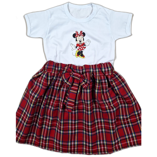 Set tricou Minnie și fustă din stofita rosie in carouri - MCF România
