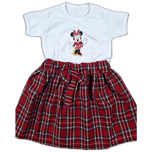 Set tricou Minnie și fustă roșie în carouri pentru fete – MCF - MCF România