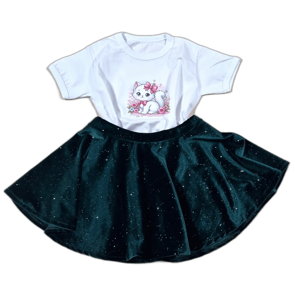 Set tricou Pisica și fustă din catifea elastica - MCF România