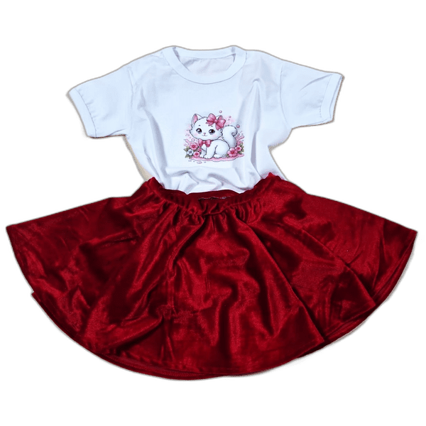 Set tricou Pisica și fustă din catifea elastica - MCF România