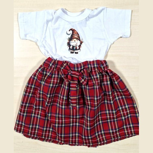 Set tricou Spiridus și fustă din stofa rosie cu carouri - MCF România