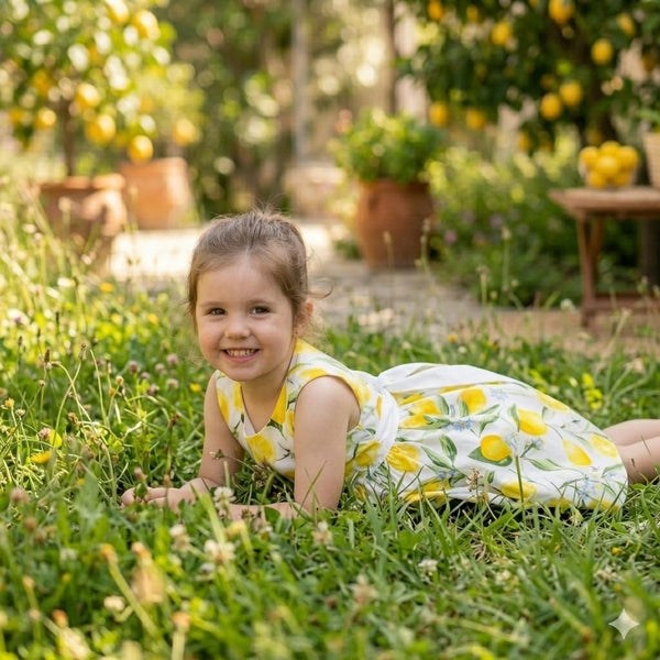 Rochiță fete din bumbac cu imprimeu lămâi – vară