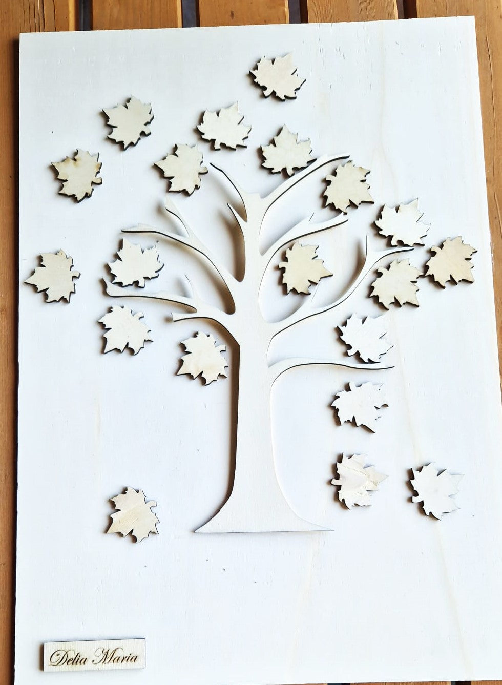 Wooden wishing tree with removable leaves – Elegant decoration for weddings and baptisms