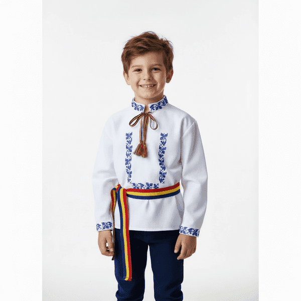 Băiat cu cămașă tradițională - broderie albastră