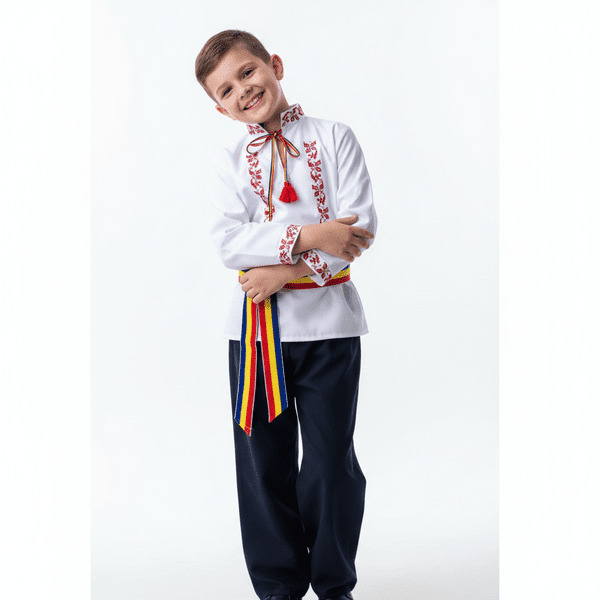 Băiat cu cămașă tradițională - broderie roșie păstrată