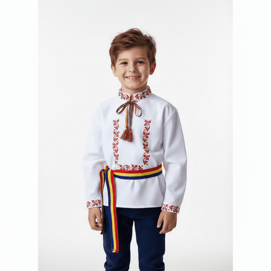 Băiat cu cămașă tradițională - broderie roșie