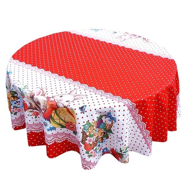 Round tablecloth made of 100% cotton with Easter bunnies
