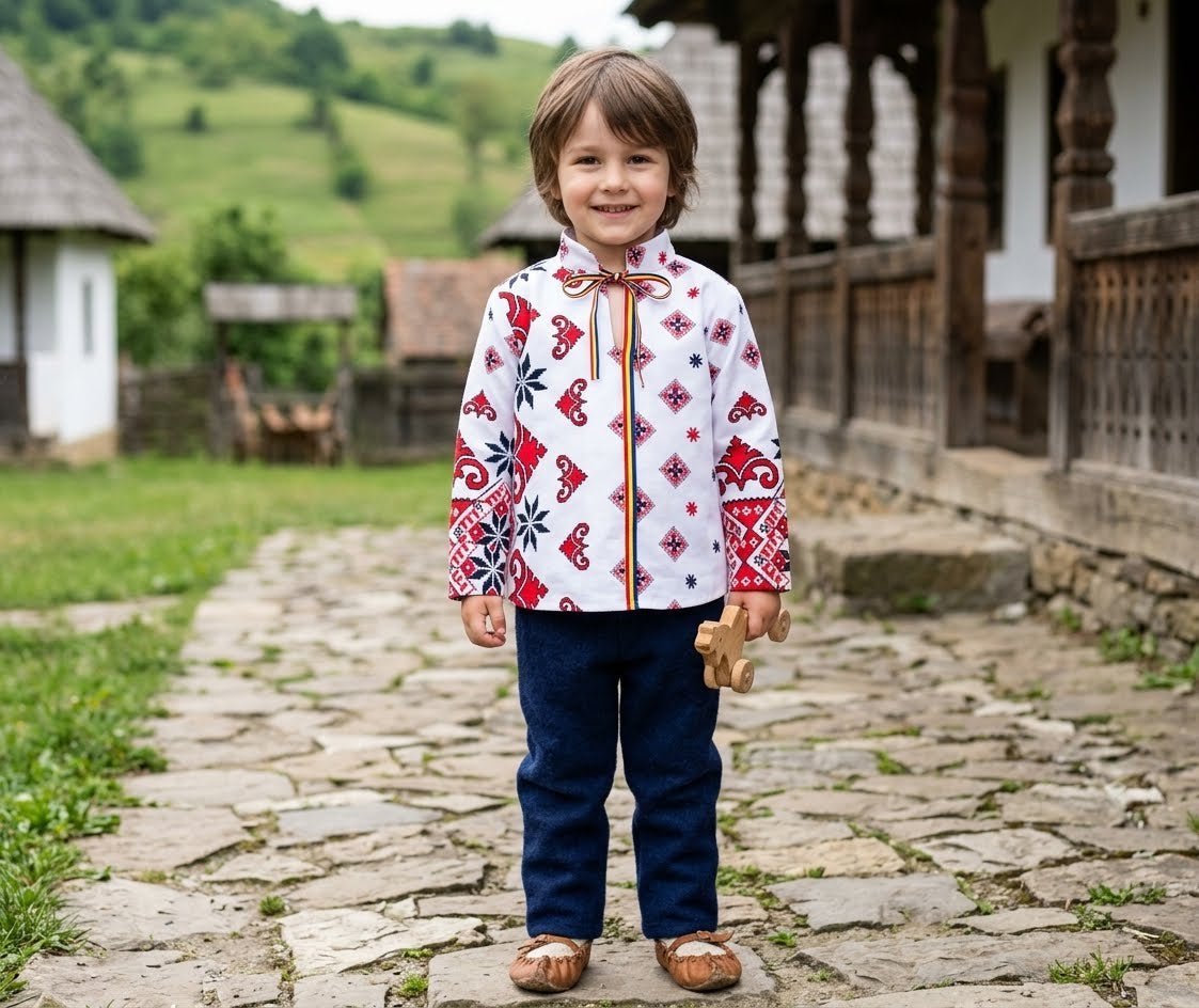 Cămașă tradițională băieți Ardeal cu imprimeu popular | MCF
