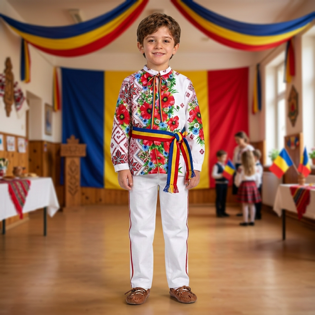 Costum Oaș în decor de serbare de 1 Decembrie, format pătrat