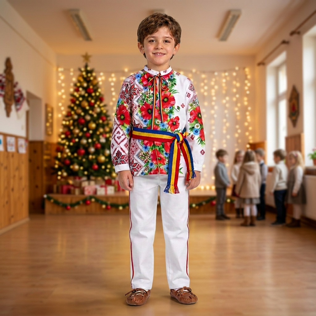 Costum Oaș în decor de serbare de Crăciun, format pătrat