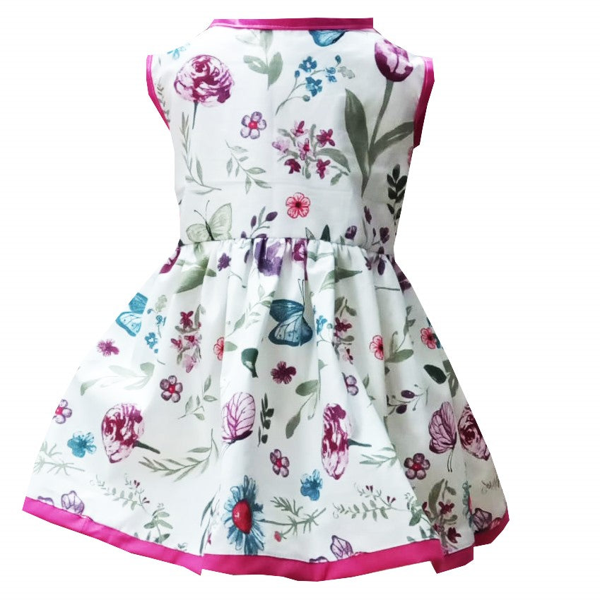 Rochie fete MCF fluturi si flori bumbac multicolor