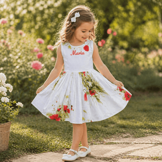 Rochie fete MCF - model flori de camp cu nume – cadou personalizat