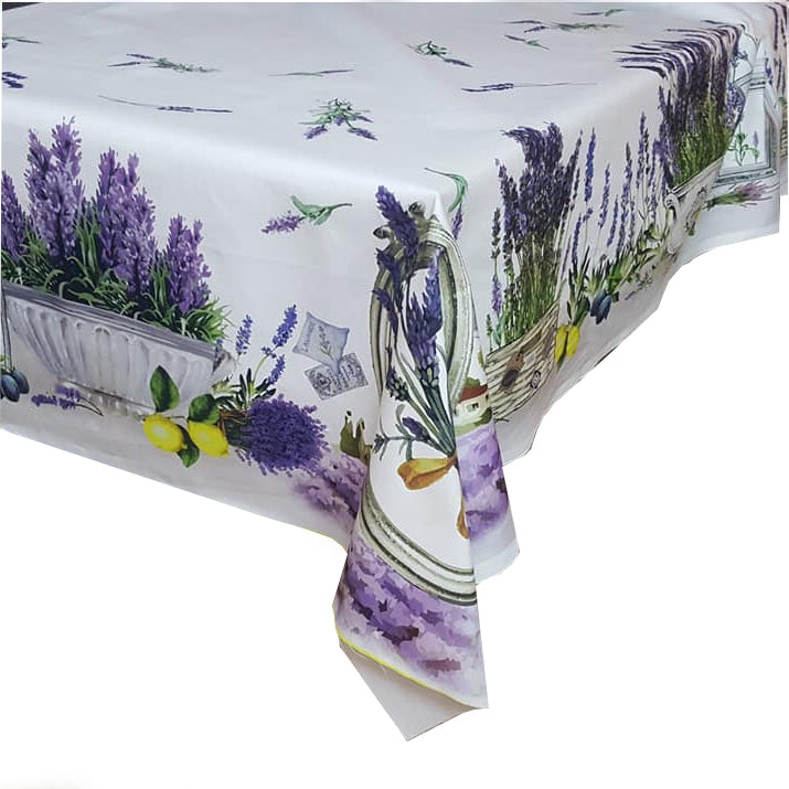 Față de masă „Flori de Lavandă” pentru 6 persoane – MCF, material textil de calitate, design floral elegant