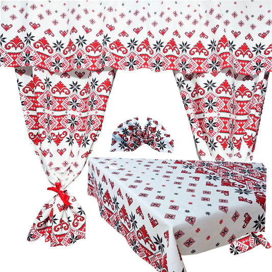 Set 8 piese Perdea fata de masa si 6 servete MCF Traditional Ardeal bumbac