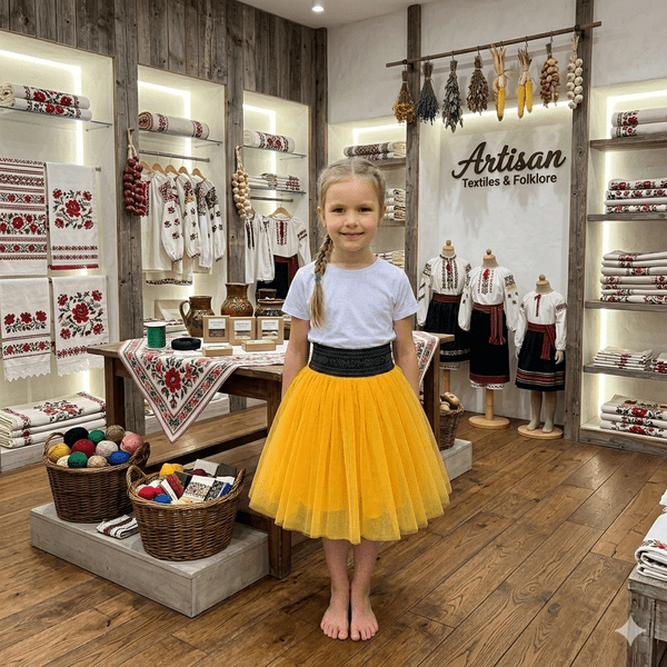 Fustă din Tull cu Elastic în Talie – Galbenă