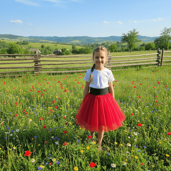 Fustă din Tull cu Elastic în Talie – Roșie