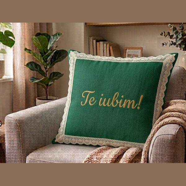2 Perne decorative din catifea raiată și netedă, brodate 40x40cm