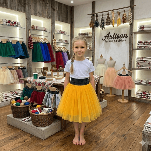 Fustă din Tull cu Elastic în Talie – Galbenă