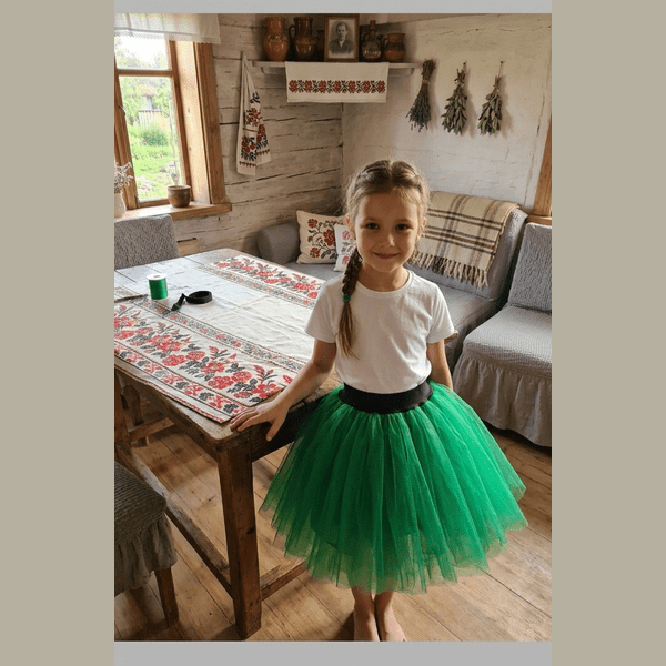 Fustă din Tull cu Elastic în Talie – Verde