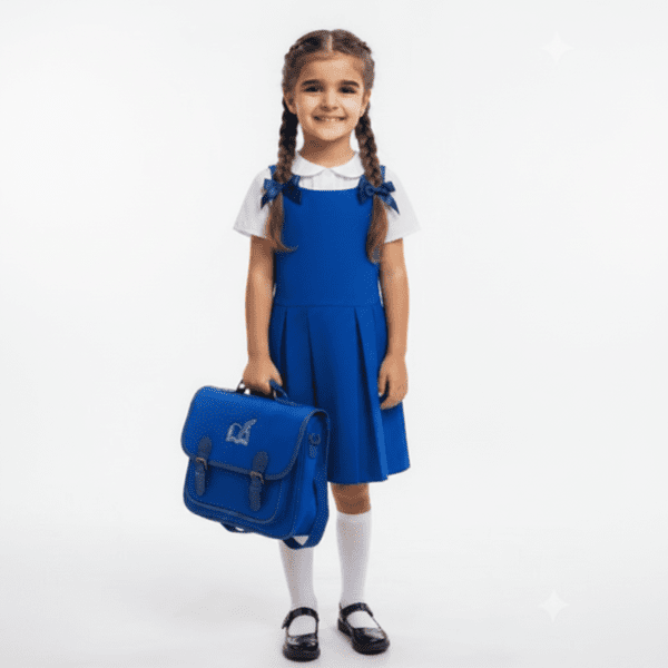 Rochie școlară albastră fără mâneci și fără talie