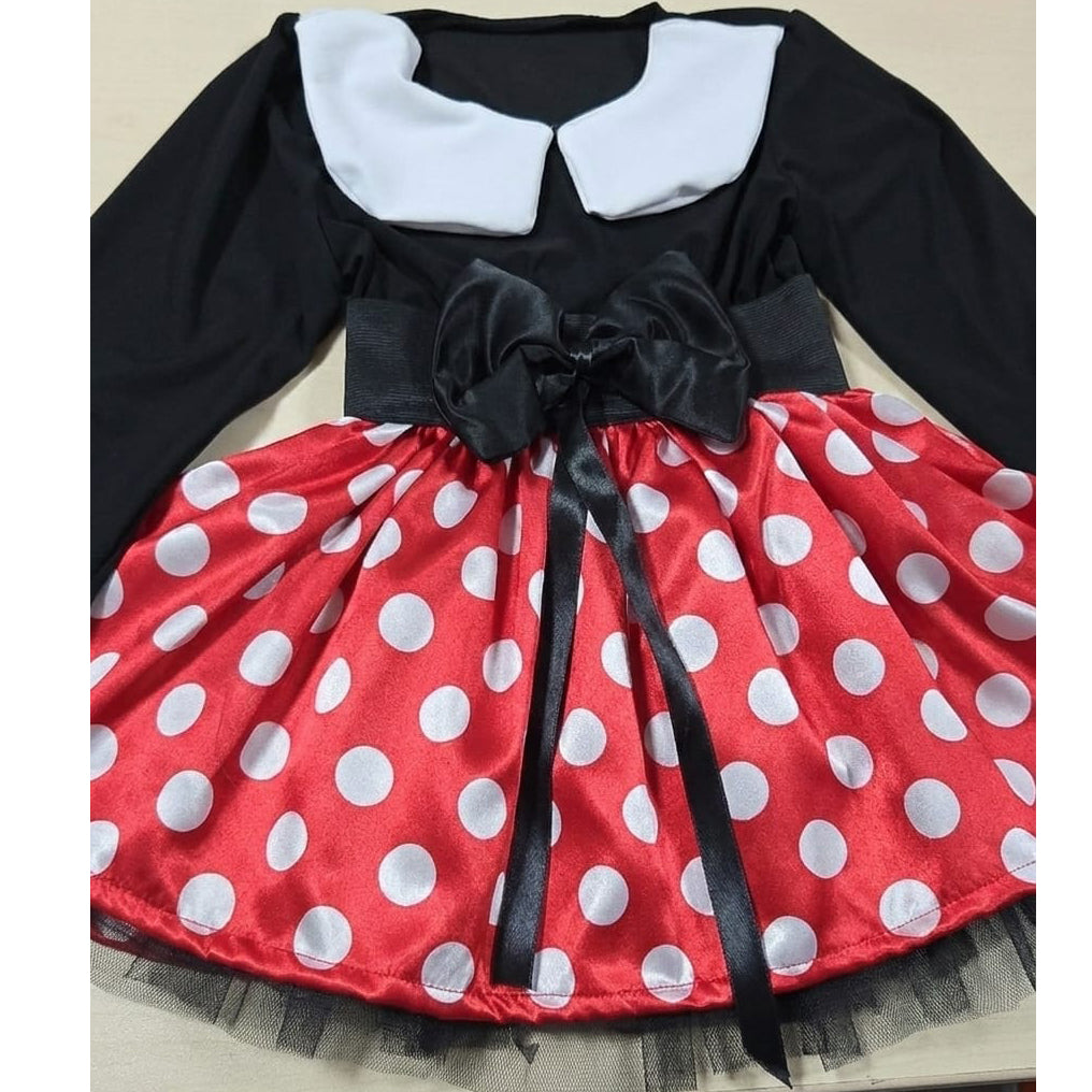 Rochie Fetițe Model Minnie, Fustă Roșie cu Buline și Detalii Satinate