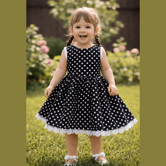 Rochie fete MCF Buburuză bumbac negru cu buline – personalizată cu nume