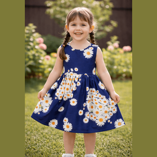MCF girls' dress White daisies cotton