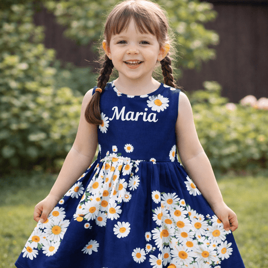 Rochie fete MCF Margarete albe bumbac personalizată cu nume