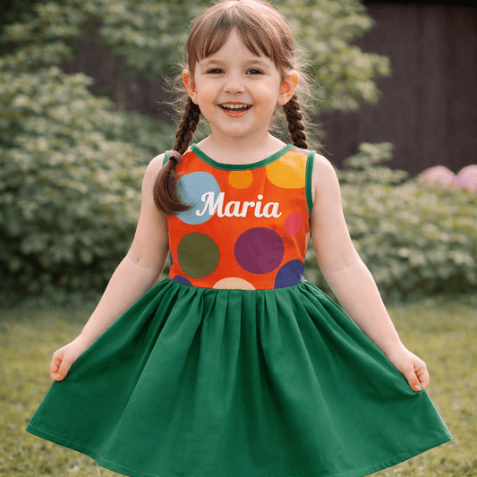 Rochie fete MCF Buline vesele multicolore de vara bumbac – personalizată cu nume