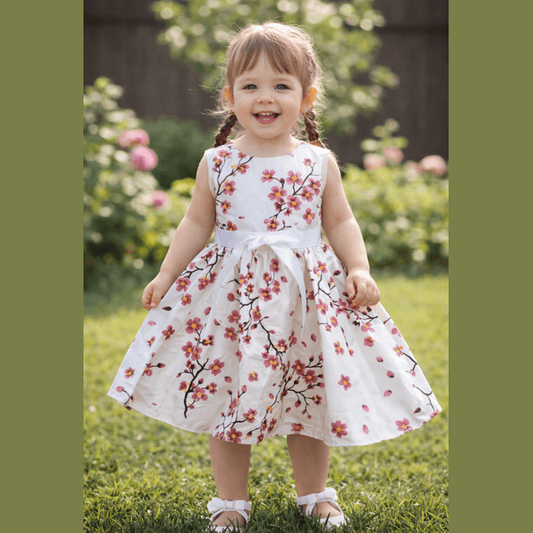 Rochie fete MCF Flori de cires bumbac, personalizată cu nume
