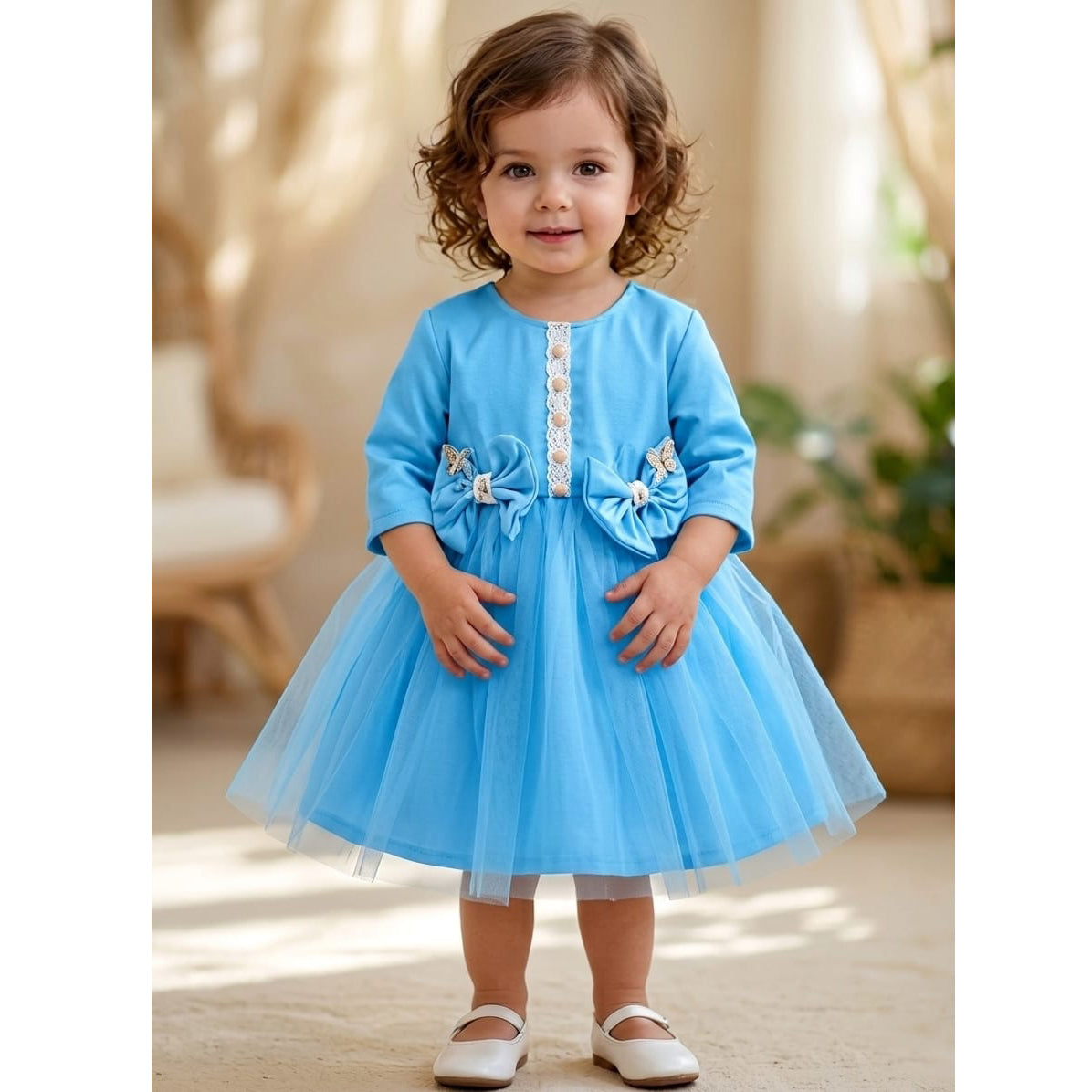 Rochiță Elegantă Fetite cu Tull și Fundițe, Model Prințesă - Diverse Culori