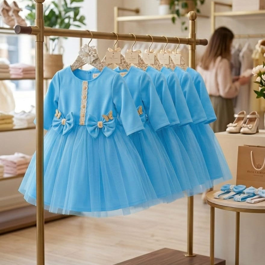 Rochiță Elegantă Fetite cu Tull și Fundițe, Model Prințesă - Diverse Culori