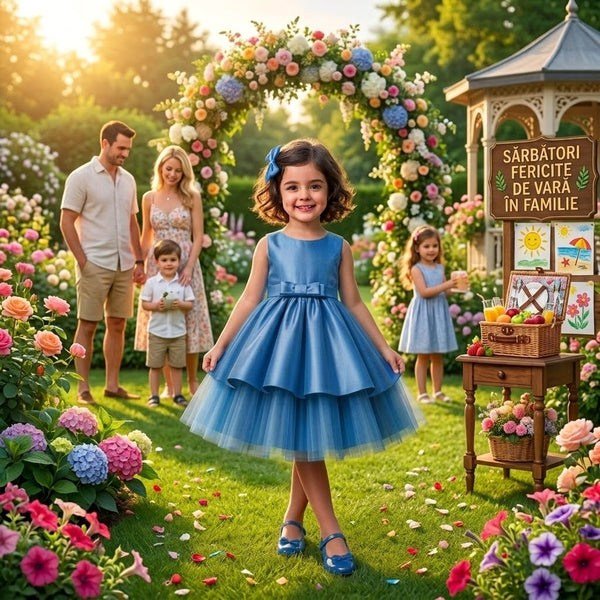 Rochie elegantă fete din tafta și tull – Albastru baby Crăciun 2026