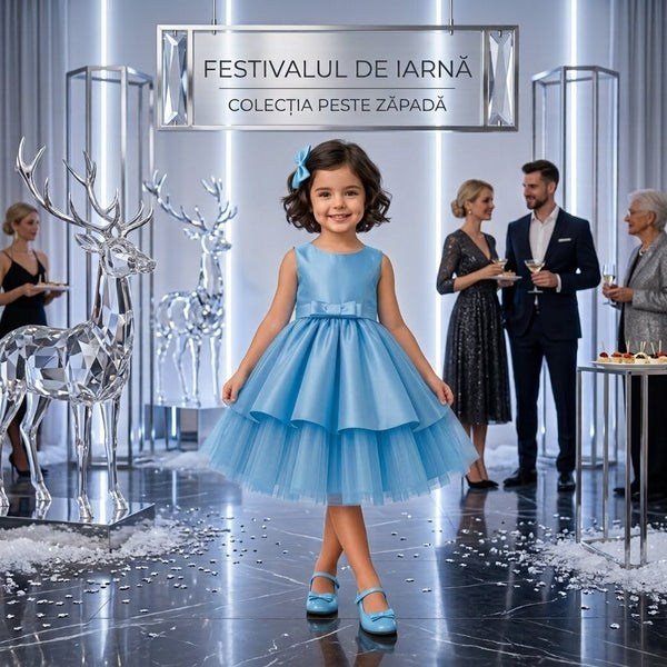 Rochie elegantă fete din tafta și tull – Albastru baby Crăciun 2026