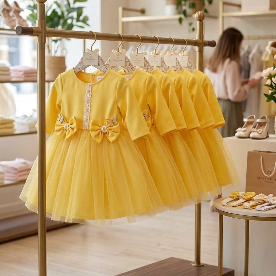 Rochiță Elegantă Fetite cu Tull și Fundițe, Model Prințesă - Diverse Culori