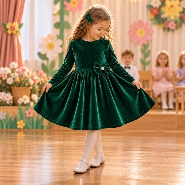 Rochie fete Velvet Princess din catifea elastică verde | MCF