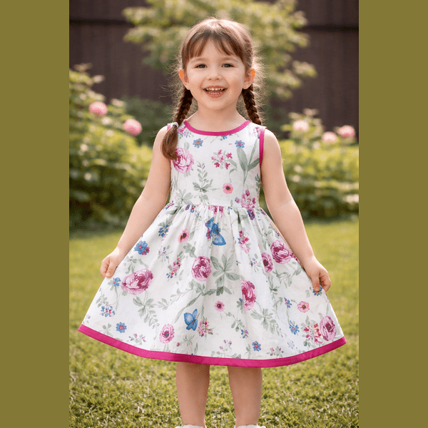Rochie fete MCF fluturi si flori bumbac, personalizată cu nume