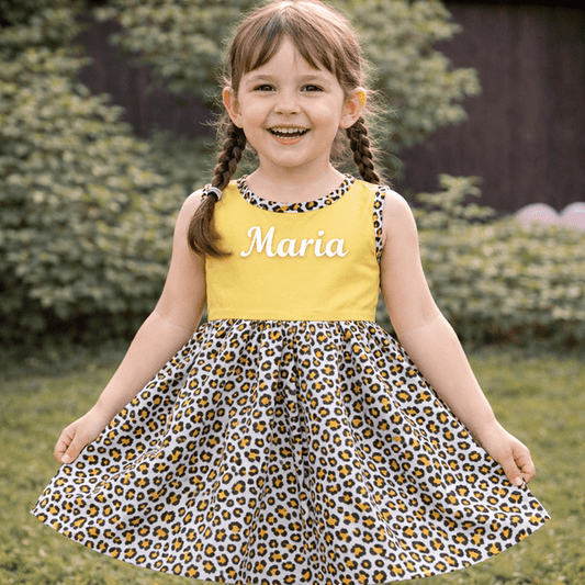 Rochie fete MCF leopard bumbac – personalizată cu nume