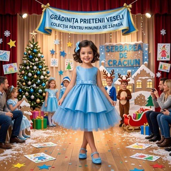 Rochie elegantă fete din tafta și tull – Albastru baby Crăciun 2026