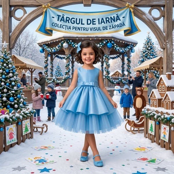 Rochie elegantă fete din tafta și tull – Albastru baby Crăciun 2026