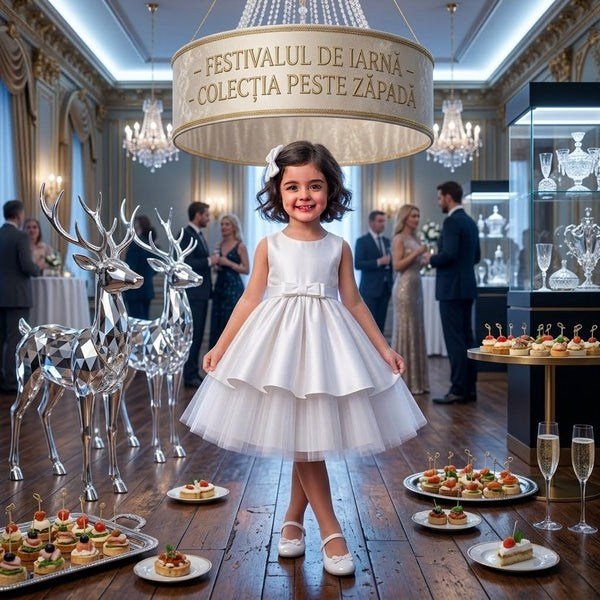 Rochie elegantă fete din tafta și tull – Albă Crăciun 2026