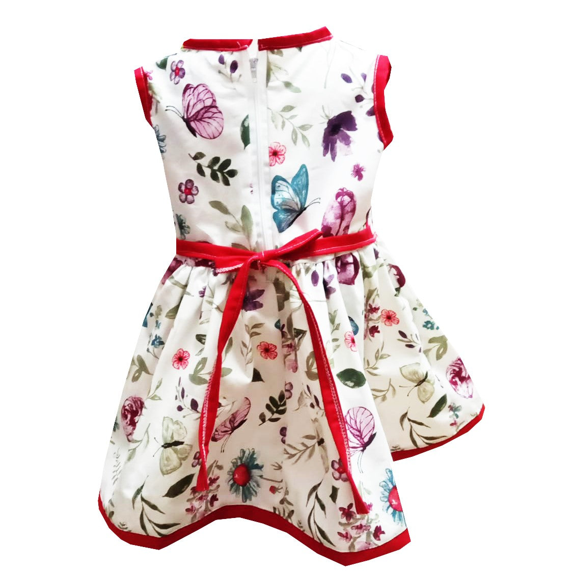 Rochie fete MCF fluturi si flori bumbac multicolor