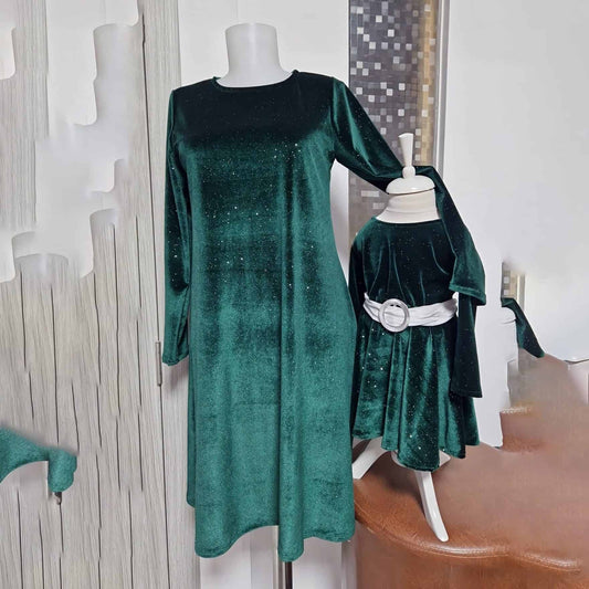 Set mama fiica  catifea, verde smarald